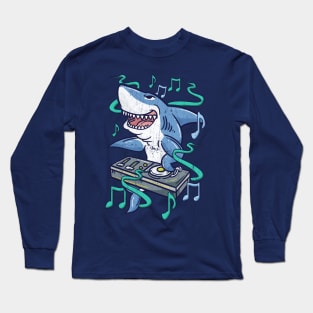 Funny Shark DJ Dance Music Long Sleeve T-Shirt